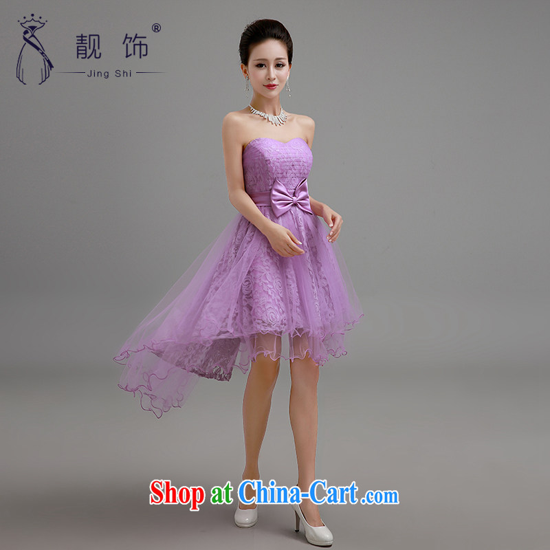 Beautiful ornaments 2015 new small dress purple smears chest lace-Front short long bridesmaid dresses small shaggy purple skirt S, beautiful ornaments JinGSHi), and shopping on the Internet