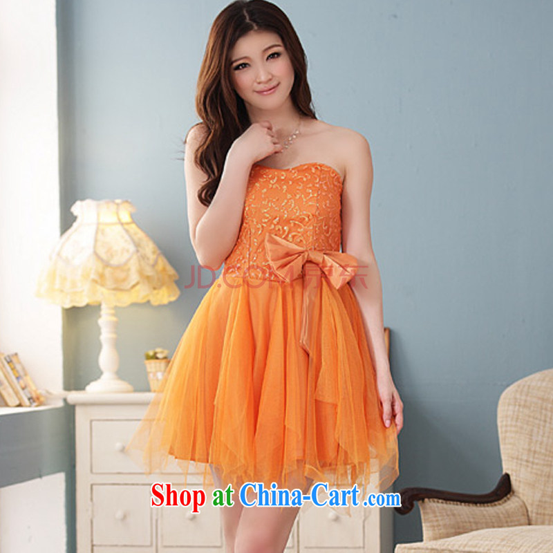 AIDS has been Qi summer maximum code thick sister dance evening dress small dress skirt wrapped around his chest dress does not rule out the shaggy skirts 9102 A - 1 orange color code, AIDS has been Qi (Aiyaqi), online shopping