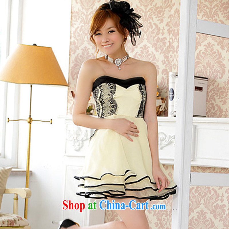 AIDS has been Qi short, wipe wrapped around his chest chest ball Evening Dress high waist shaggy dress small dress Princess dress A 9501 - 3 champagne color XL, AIDS has Qi (Aiyaqi), online shopping