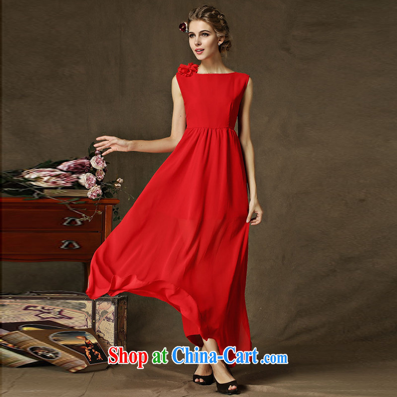Yi Contact Feed 2015 spring and summer sexy side on the truck shoulder spend dragging long skirt beauty graphics thin dresses dinner with 8133 #red S clothing, contacts, and shopping on the Internet
