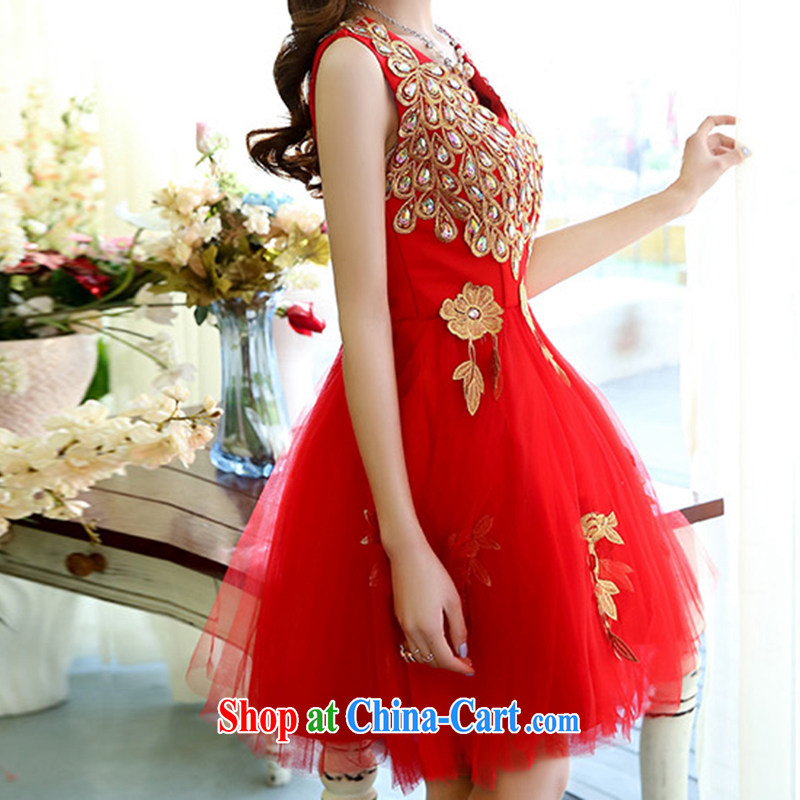 With her dress, dresses 2015 spring new V-neck Style Standard Peacock figure marriages served toast short bridesmaid wedding evening dresses show red M, involving her, Jacob (JIEJIYA), online shopping