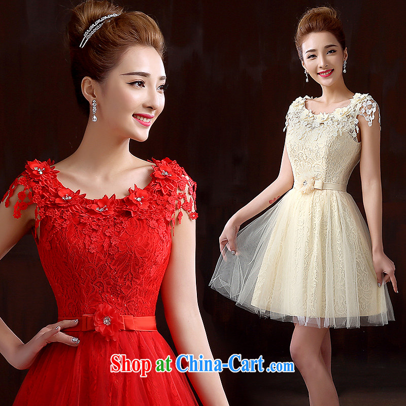 Love so Pang marriages served toast short spring 2015 New Red lace double-shoulder bridesmaid service banquet dress, champagne color XXXL need to be done is not supported, return love so Pang, shopping on the Internet