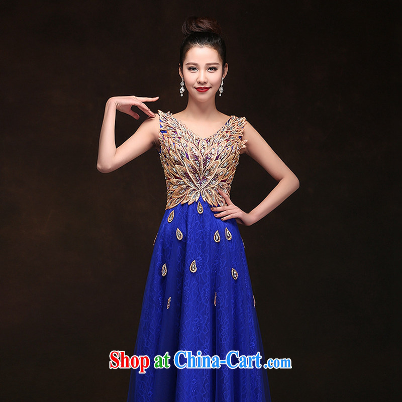 Hi Ka-hi 2015 new bows dress Korean double-shoulder dress V for the Annual Dinner Show dress skirt DJ 16 royal blue XXL, HI Ka-hi, shopping on the Internet