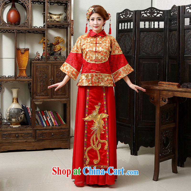 Moon  guijin bridal fall and winter show groups serving Chinese Dress retro toast clothing entered marriage Yi dragon-use serving red XXL code from Suzhou shipping