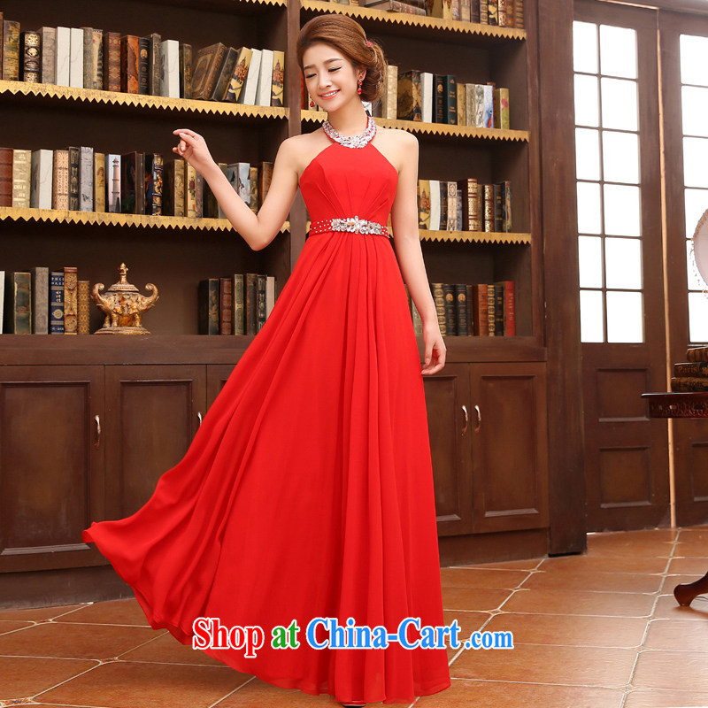 2015 new dress red wedding is also long drill video thin bridal toast dress white L code