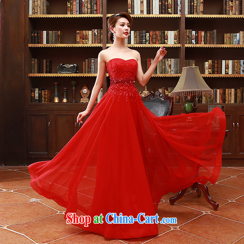 2015 Korean fashion wiped his chest bridal bridesmaid mission red long marriage bows dress red XL code
