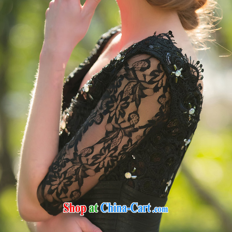 The bride's 2015 new dress dinner serving long black dress, 5 cuff lace 581 M, the bride, shopping on the Internet