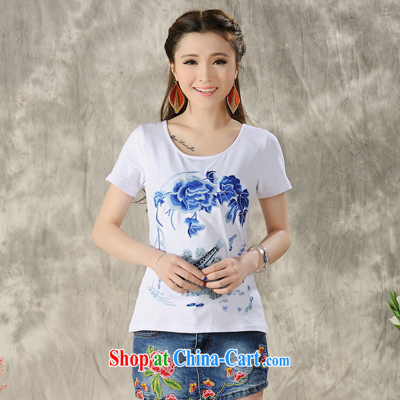 Health Concerns dress * H 9605 National wind women's clothing 2015 spring and summer new cotton cultivating embroidered short sleeves shirt T white 4XL, health concerns (Rvie .), and, shopping on the Internet