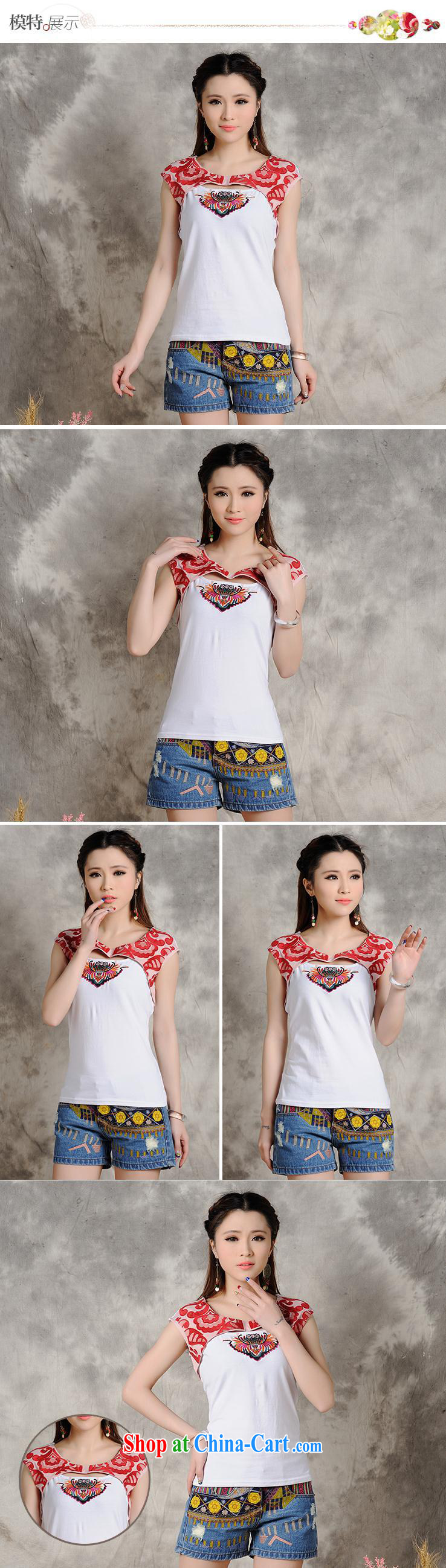 Health Concerns dress * W 8703 National wind women's clothing new summer, embroidery stitching China Red cultivating short-sleeve shirt T white 2XL pictures, price, brand platters! Elections are good character, the national distribution, so why buy now enjoy more preferential! Health