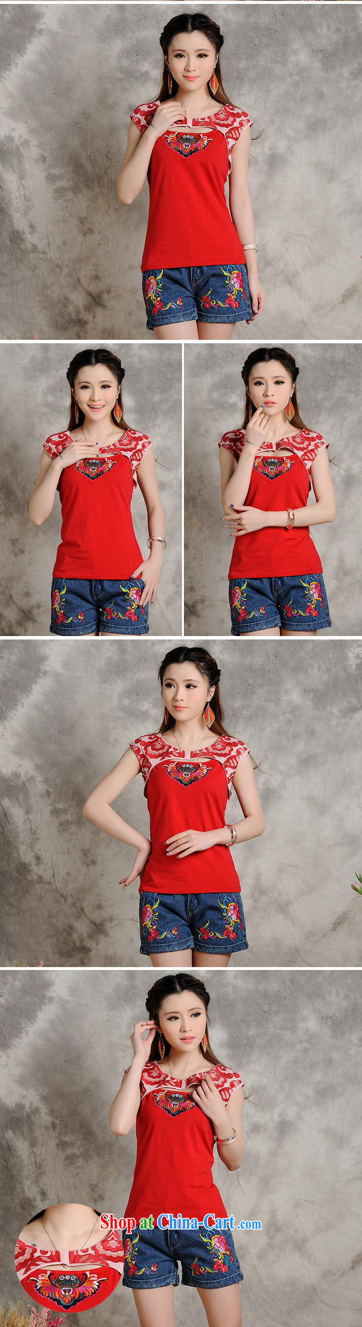 Health Concerns dress * W 8703 National wind women's clothing new summer, embroidery stitching China Red cultivating short-sleeve shirt T white 2XL pictures, price, brand platters! Elections are good character, the national distribution, so why buy now enjoy more preferential! Health