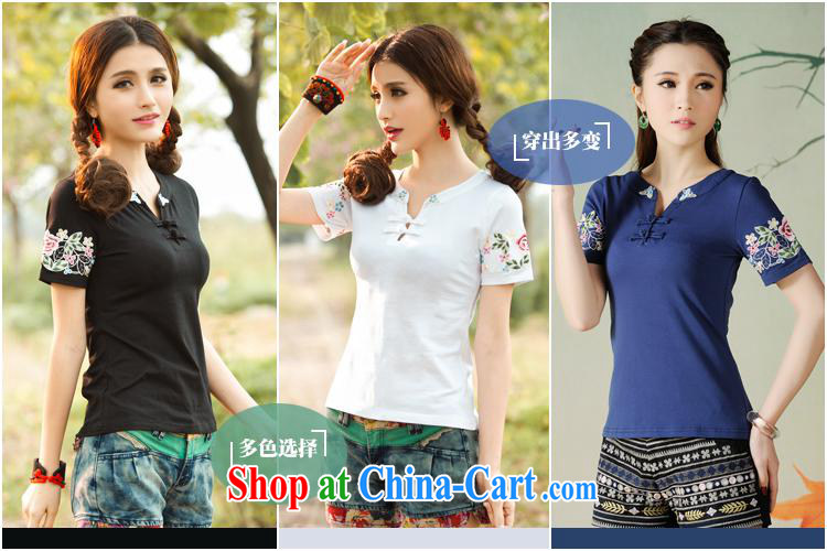 Health Concerns dress * C 6886 National wind Women New Tower small V collar embroidered a field for cultivating short-sleeved cotton T Po blue 3 XL pictures, price, brand platters! Elections are good character, the national distribution, so why buy now enjoy more preferential! Health