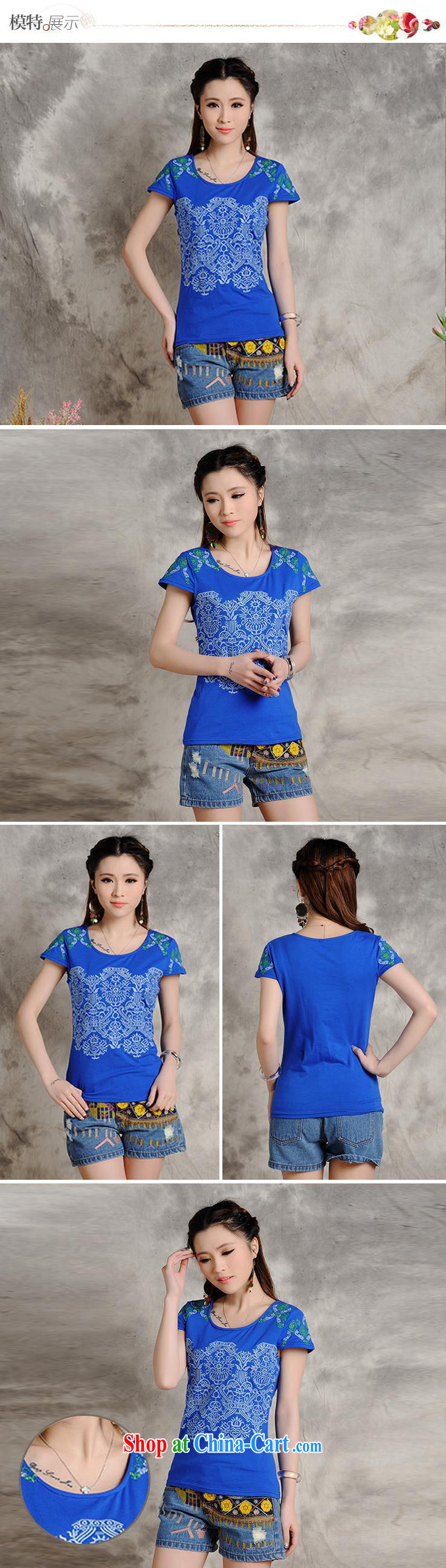 Health Concerns dress * W 8216 National wind women's clothing spring and summer, minimalist beauty embroidered short sleeves shirt T but the heart blue 2 XL pictures, price, brand platters! Elections are good character, the national distribution, so why buy now enjoy more preferential! Health