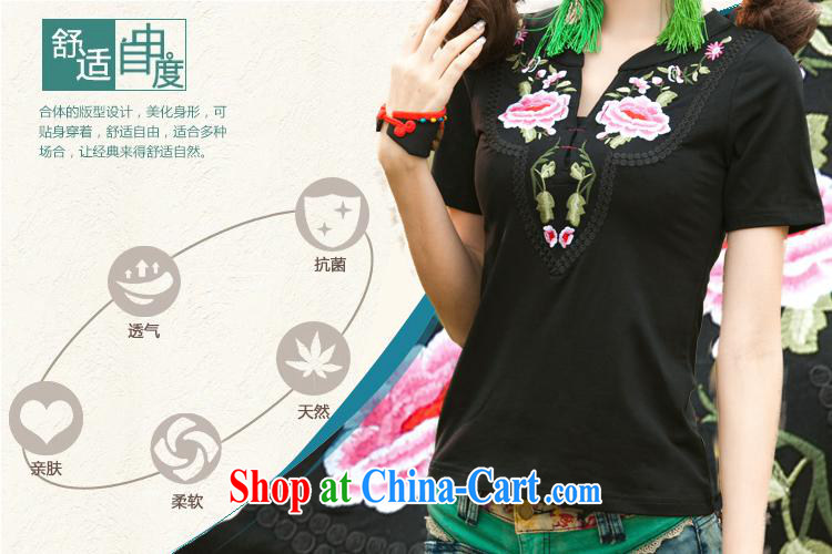 Health Concerns dress * C 6885 National wind women's clothing spring and summer new V field small, embroidery for cultivating short-sleeved cotton shirt T Po blue 3 XL pictures, price, brand platters! Elections are good character, the national distribution, so why buy now enjoy more preferential! Health