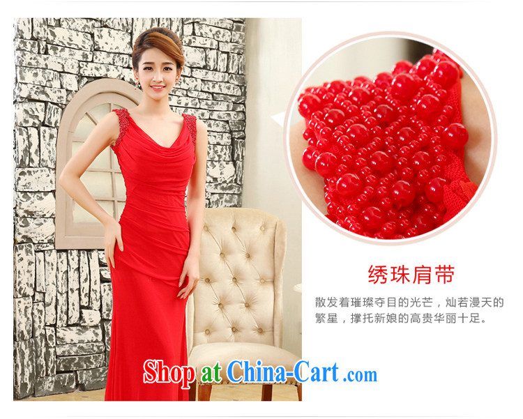 2015 new stylish long dual-shoulder V collar at Merlion dress Girls show their red wedding toast serving blue S pictures, price, brand platters! Elections are good character, the national distribution, so why buy now enjoy more preferential! Health