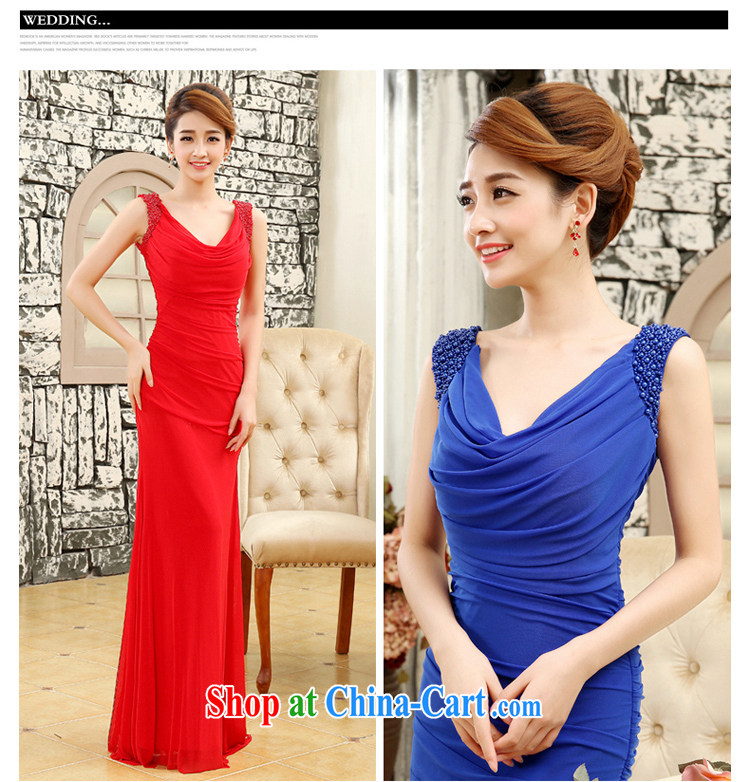 2015 new stylish long dual-shoulder V collar at Merlion dress Girls show their red wedding toast serving blue S pictures, price, brand platters! Elections are good character, the national distribution, so why buy now enjoy more preferential! Health