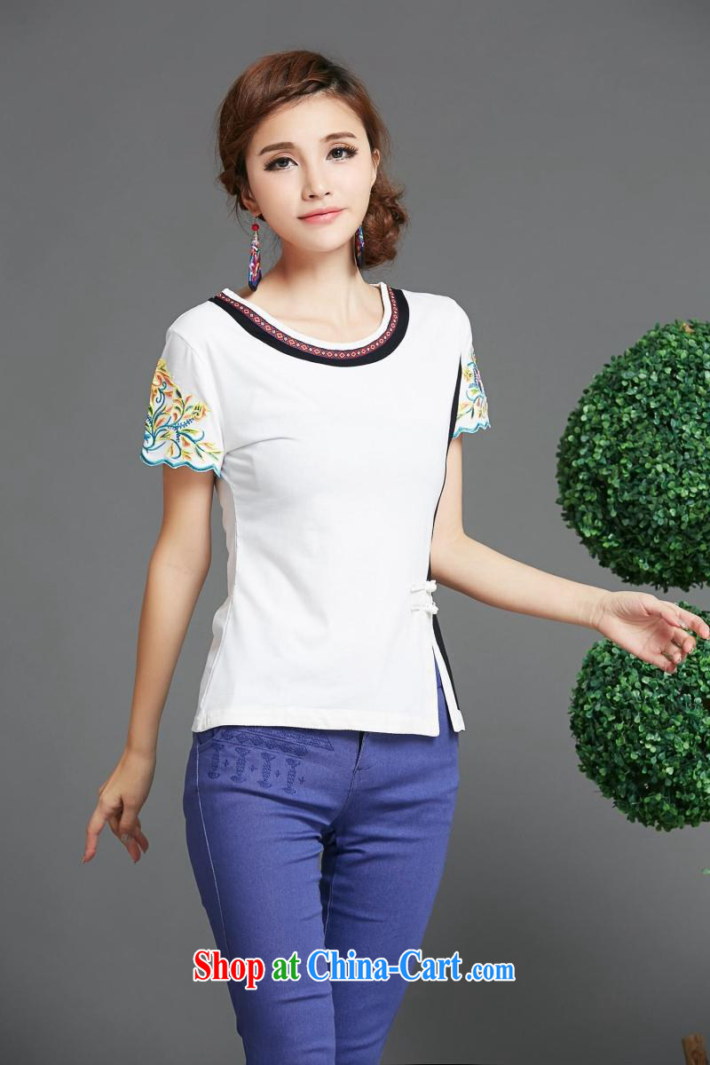 Health Concerns dress * NF 1513 National wind women's clothing spring and summer, embroidery stitching, the forklift truck cultivating short-sleeved cotton shirt T Po blue XXL pictures, price, brand platters! Elections are good character, the national distribution, so why buy now enjoy more preferential! Health