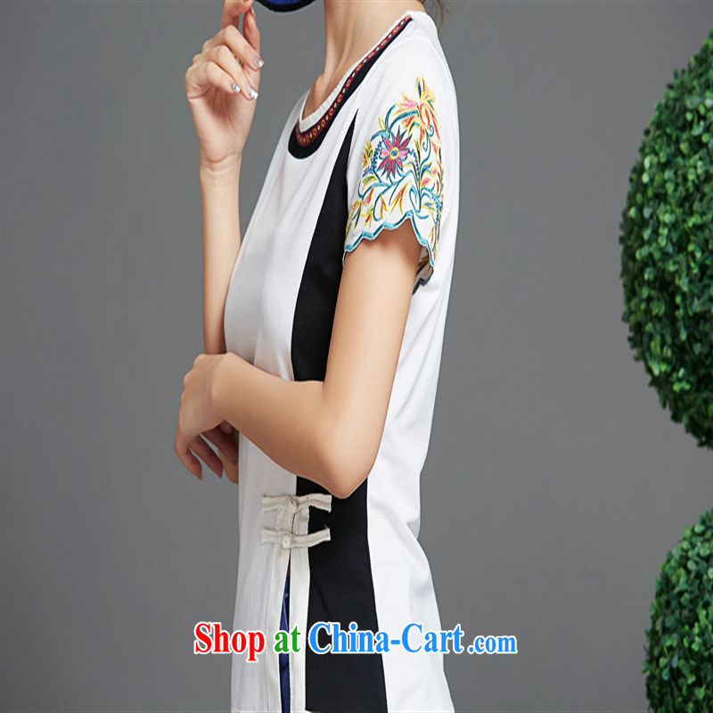 Health Concerns dress * NF 1513 National wind women's clothing spring and summer, embroidered Stitching on the truck beauty short-sleeved cotton shirt T Po blue XXL, health concerns (Rvie .), and on-line shopping
