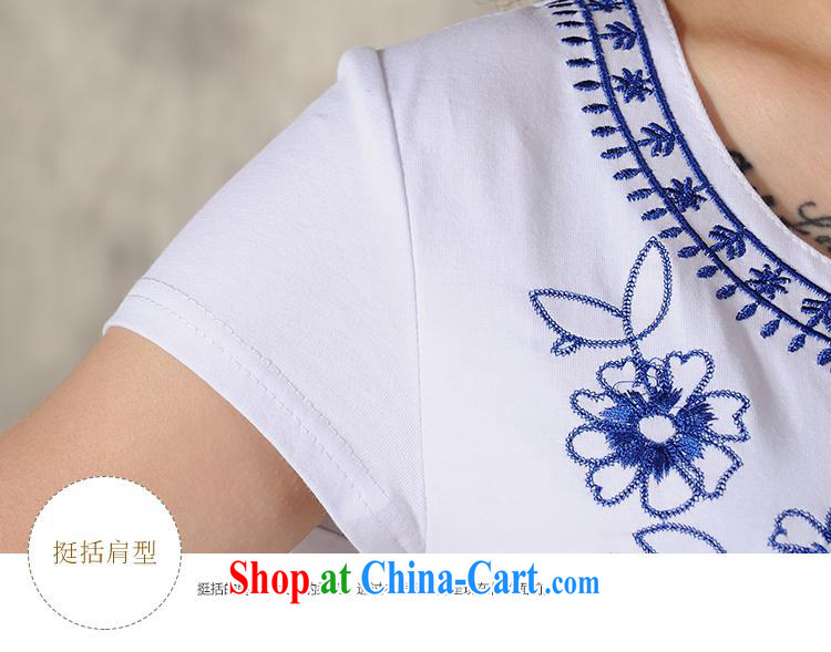 Health Concerns dress * H 9484 National wind women's clothing 2015 spring and summer new embroidery blue and white porcelain pure cotton short-sleeved shirt T white 2XL pictures, price, brand platters! Elections are good character, the national distribution, so why buy now enjoy more preferential! Health