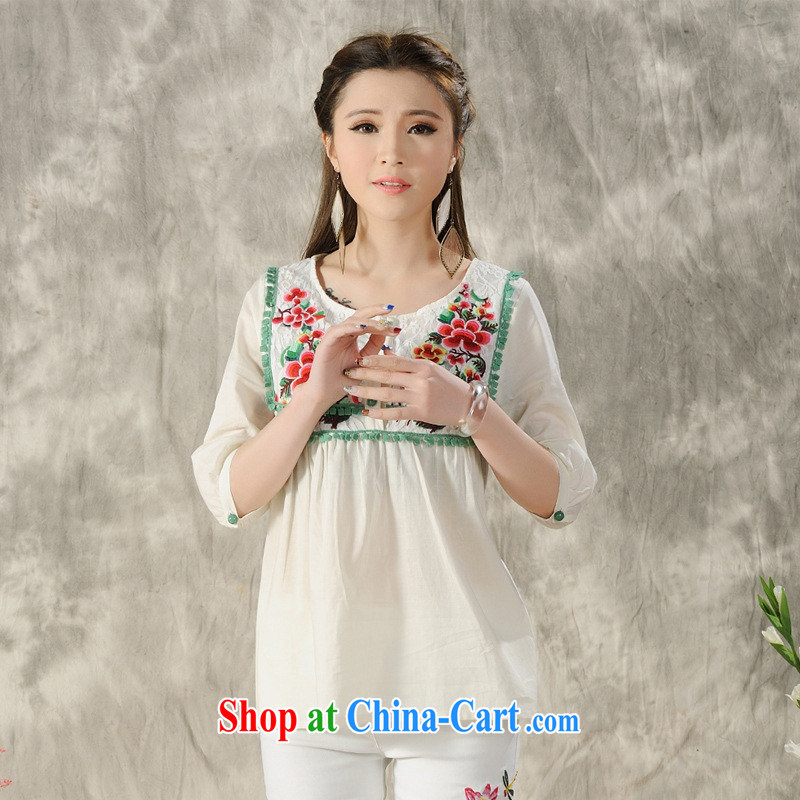 Health Concerns dress * H 9601 National wind women's clothing 2015 spring and summer new, large, embroidered cotton short-sleeved shirt T white 2XL, health concerns (Rvie .), and, on-line shopping