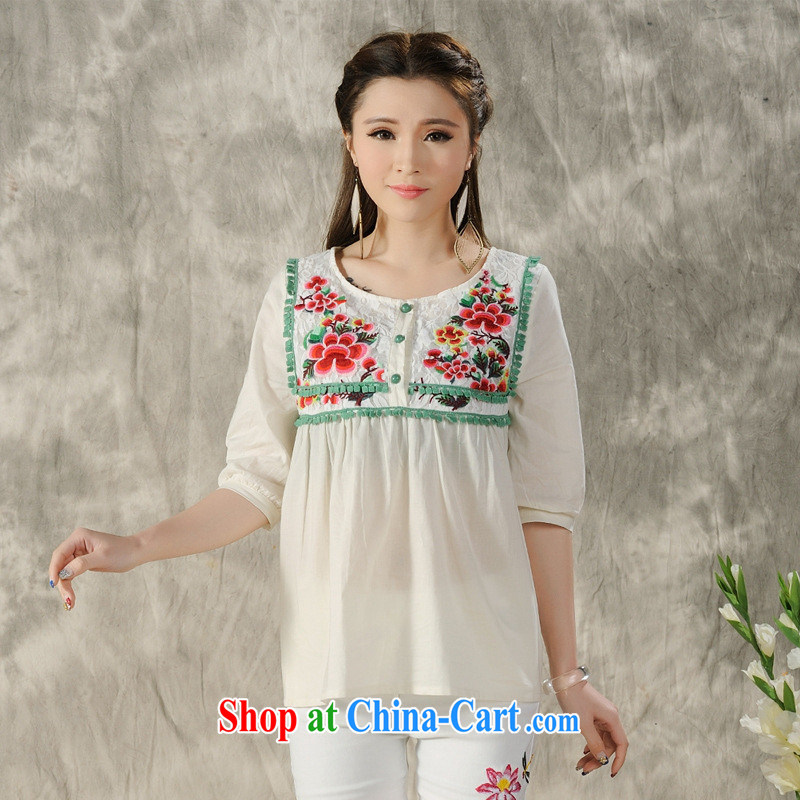 Health Concerns dress * H 9601 National wind women's clothing 2015 spring and summer new, large, embroidered cotton short-sleeved shirt T white 2XL, health concerns (Rvie .), and, on-line shopping