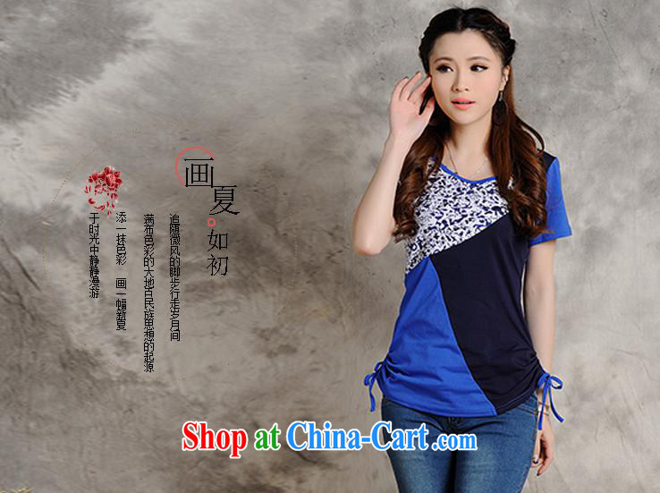 Close deals with clothing * W 8205 National wind women's clothing summer new round-collar embossed stitching cultivating graphics thin short-sleeve shirt T blue 2 XL pictures, price, brand platters! Elections are good character, the national distribution, so why buy now enjoy more preferential! Health