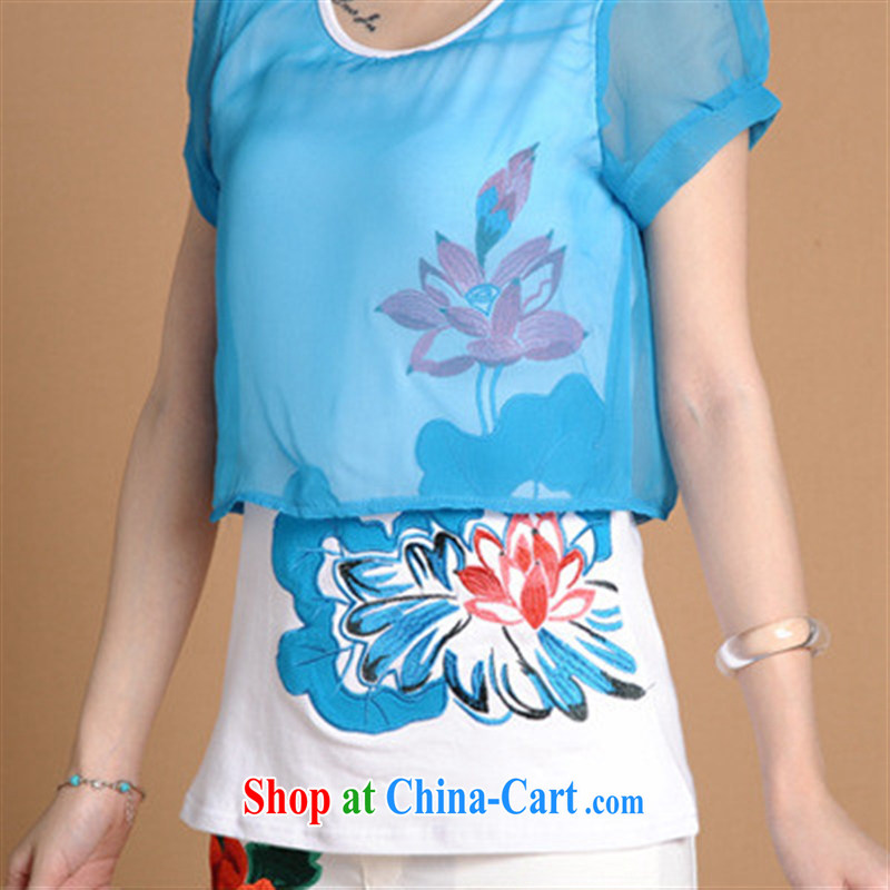 Close deals with clothing * L 5680 National wind women's clothing spring and summer new stickers, embroidered cotton leave of two-piece T white shirt XXL, health concerns (Rvie .), and, shopping on the Internet