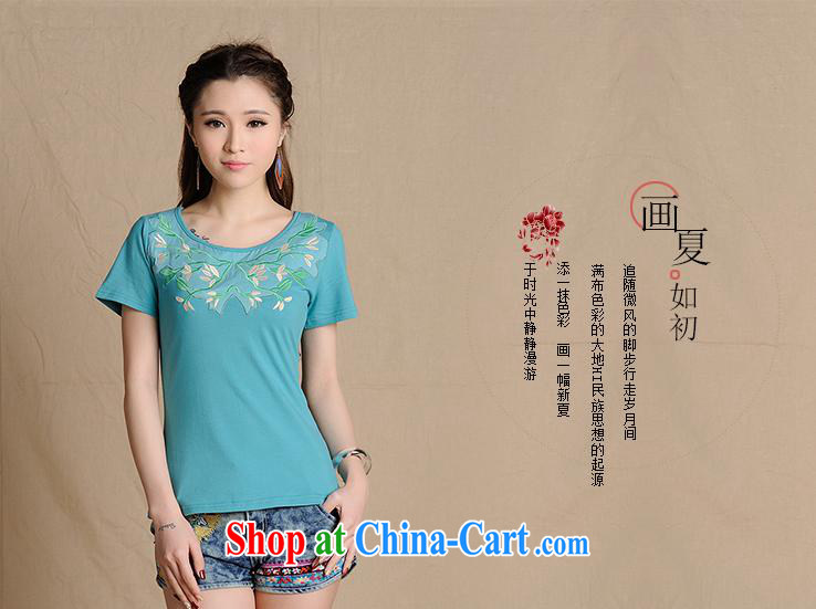 Health Concerns dress * W 8217 National wind women's clothing spring and summer new stickers, embroidered with cultivating short-sleeved cotton shirt T light green 2 XL pictures, price, brand platters! Elections are good character, the national distribution, so why buy now enjoy more preferential! Health