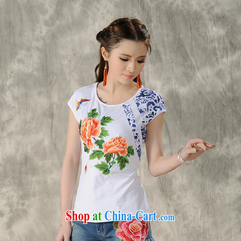 Close deals with clothing * H 9495 National wind women's clothing 2015 spring and summer new Pure Cotton embroidered cultivating short-sleeved shirt T white 2XL, health concerns (Rvie), and, on-line shopping