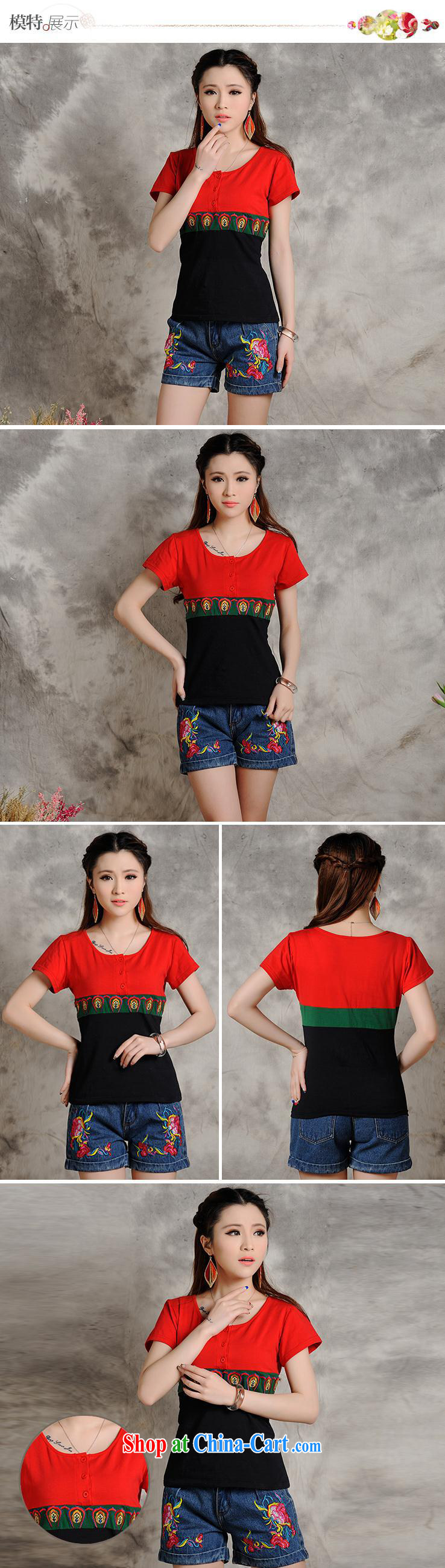Health Concerns dress * W 8211 National wind women's clothing Original Design summer new spell color embroidered short sleeves cotton shirt T red 2 XL pictures, price, brand platters! Elections are good character, the national distribution, so why buy now enjoy more preferential! Health
