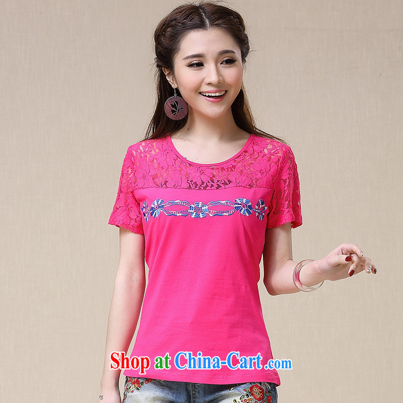 For health concerns dress * BL 8959 National wind women's clothing spring and summer new lace stitching embroidered cultivating short-sleeved cotton shirt T the red 2 XL, health concerns (Rvie .), and, on-line shopping