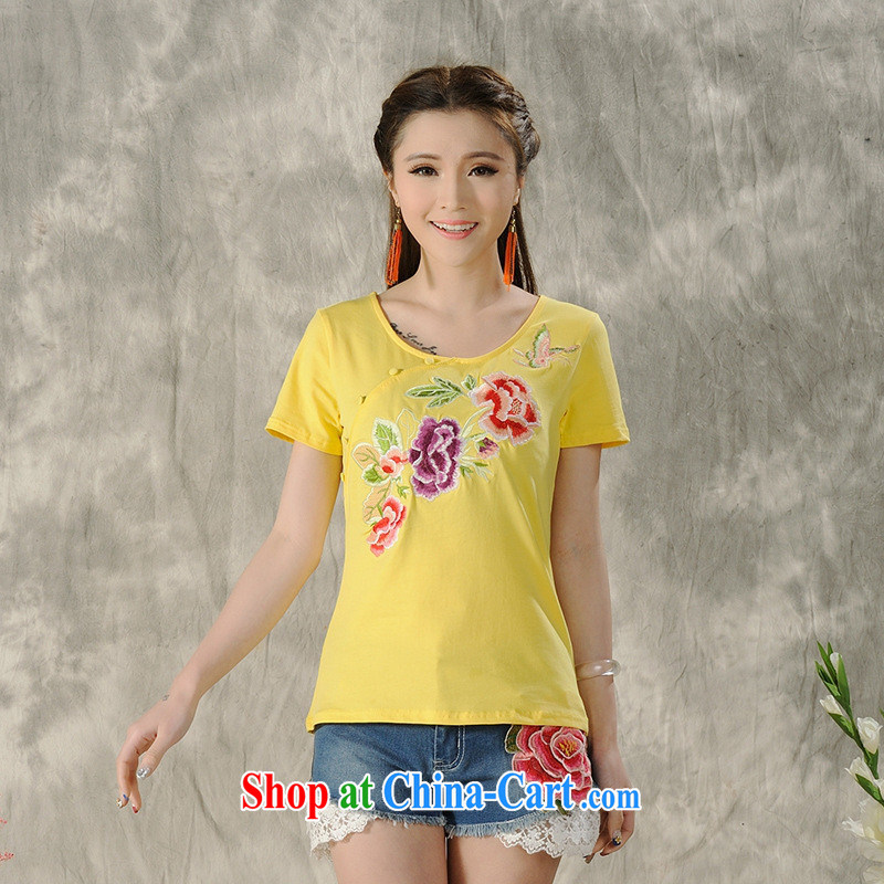 Health Concerns dress * H 9062 National wind women's clothing 2015 spring and summer new Pure Cotton embroidered cultivating short-sleeved T shirt blue 4 XL, health concerns (Rvie .), and, on-line shopping