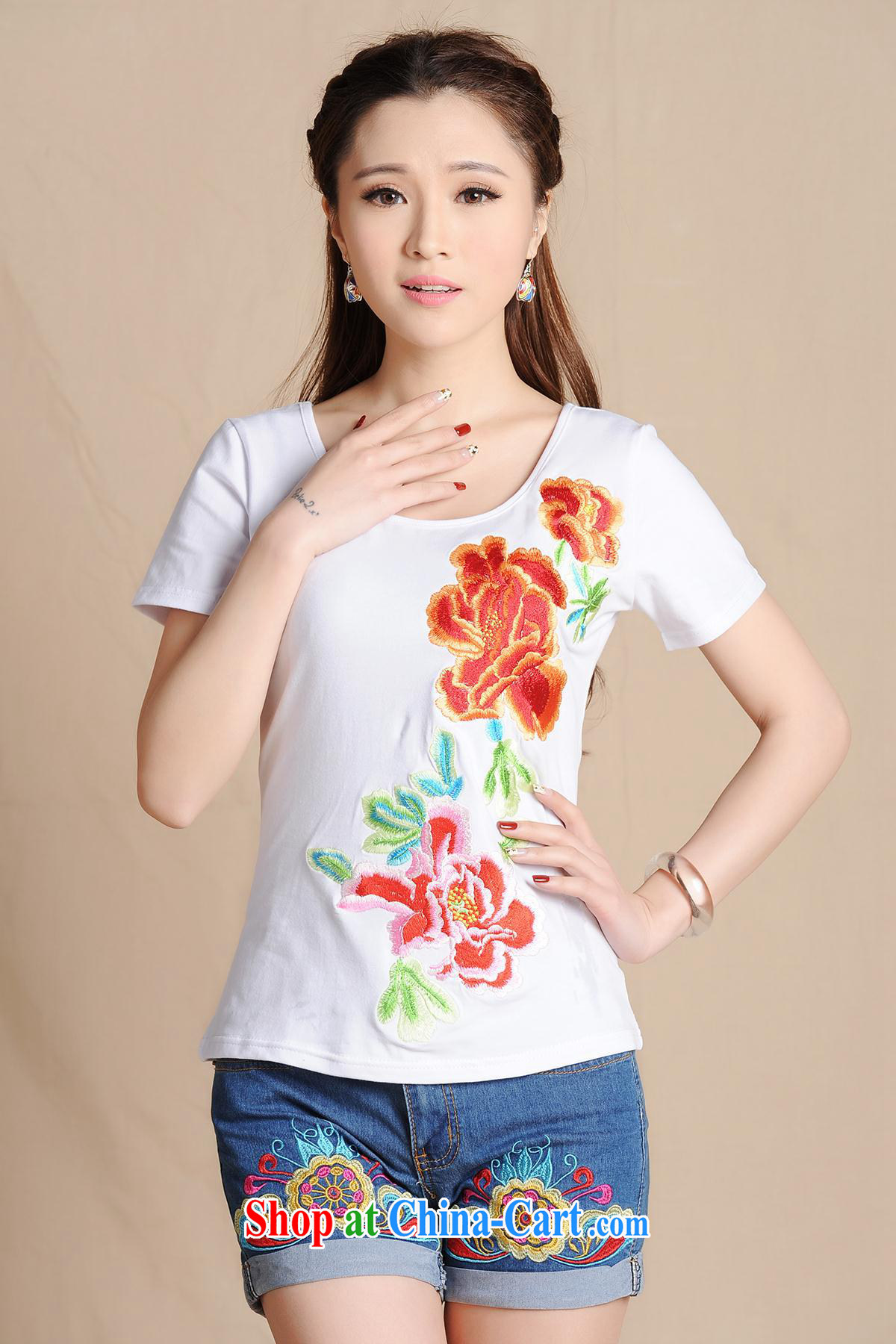 Health Concerns dress * MX 9201 National wind women's clothing spring and summer new round-collar beauty embroidered short sleeve cotton shirt T white 2XL pictures, price, brand platters! Elections are good character, the national distribution, so why buy now enjoy more preferential! Health