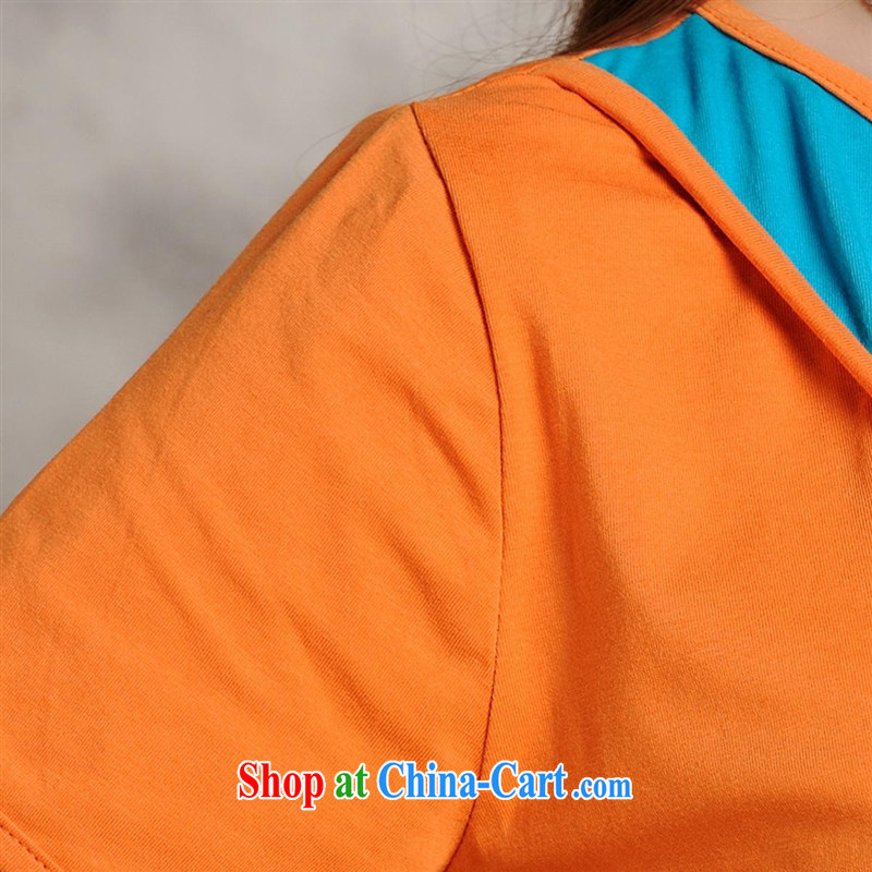 Close deals with clothing * W 8218 National wind girl with spring and summer new color pin embroidery hit color beauty short-sleeved T shirt orange 2 XL, health concerns (Rvie), and, on-line shopping