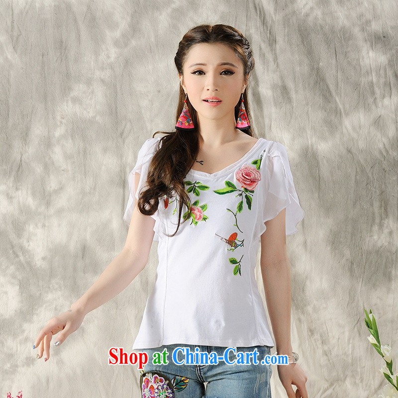 For health concerns dress * Y 7268 National wind women's clothing spring and summer new stitching snow woven cuff embroidered cultivating short-sleeve shirt T black 2XL, health concerns (Rvie .), and, on-line shopping