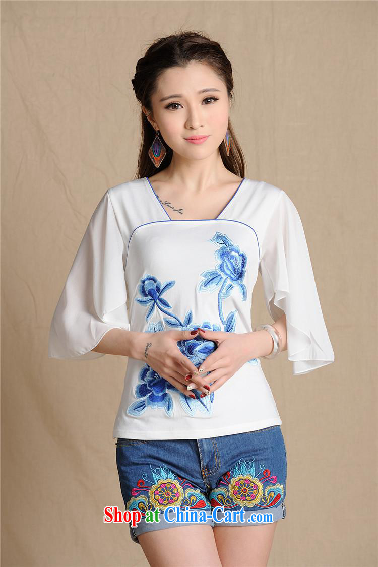 Health Concerns dress * MX 9198 National wind women's clothing spring and summer, blue and white porcelain embroidered Pearl snow woven fly cuff cotton T white 2XL pictures, price, brand platters! Elections are good character, the national distribution, so why buy now enjoy more preferential! Health