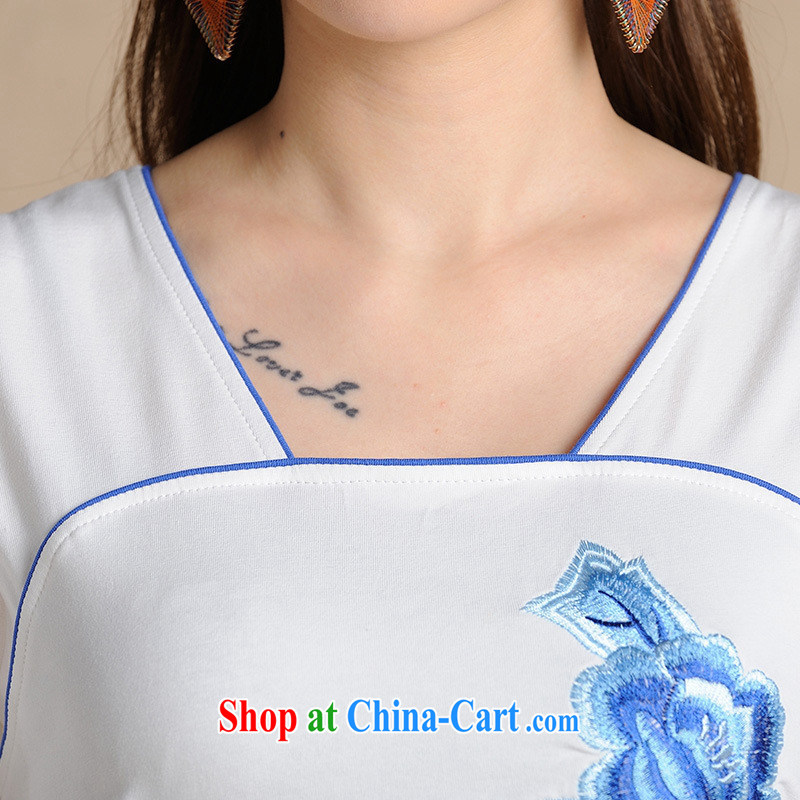 Close deals with clothing * MX 9198 National wind women's clothing spring and summer, blue and white porcelain embroidered Pearl snow woven fly cuff cotton T white 2XL, health concerns (Rvie .), and, on-line shopping