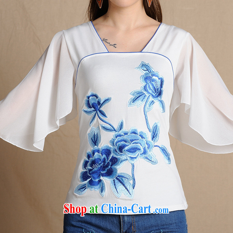 Close deals with clothing * MX 9198 National wind women's clothing spring and summer, blue and white porcelain embroidered Pearl snow woven fly cuff cotton T white 2XL, health concerns (Rvie .), and, on-line shopping
