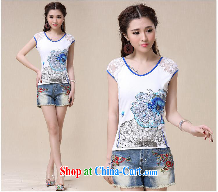 Health Concerns dress * BL 8562 National wind women's clothing spring and summer new V collar stamp lace stitching short-sleeved cotton shirt T white 2XL pictures, price, brand platters! Elections are good character, the national distribution, so why buy now enjoy more preferential! Health