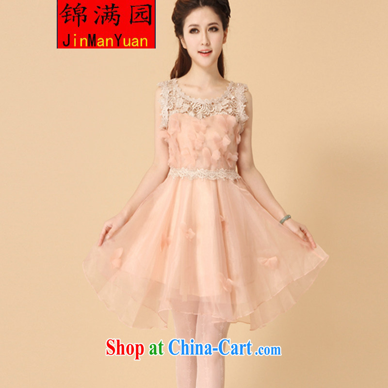 kam full Park 2015 Korean lace European root dress shaggy dress Princess dress sleeveless bridesmaid dresses small dress pink XL