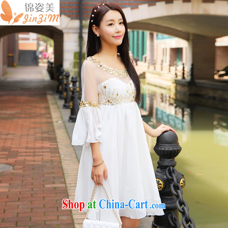 kam beauty 2015 new luxury to the staple Pearl gold water drilling large dresses dress goddess M 1260 white L, Kam beauty (JZM), online shopping