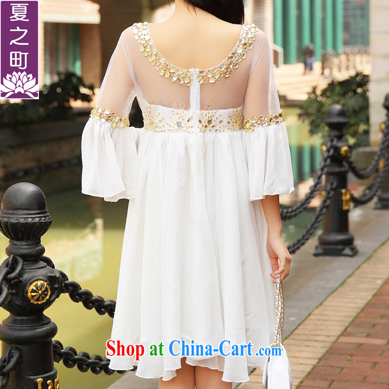 Summer 2015 Japanese Foreign Minister Nobutaka Machimura new luxury to the staple Pearl gold water drilling large dresses dress goddess X 2004 white L, summer-machi, shopping on the Internet