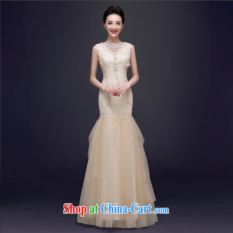 A good service is 2015 new spring and summer, banquet dress long crowsfoot cultivating annual meeting moderator dress champagne color 2 XL, good service, and, shopping on the Internet