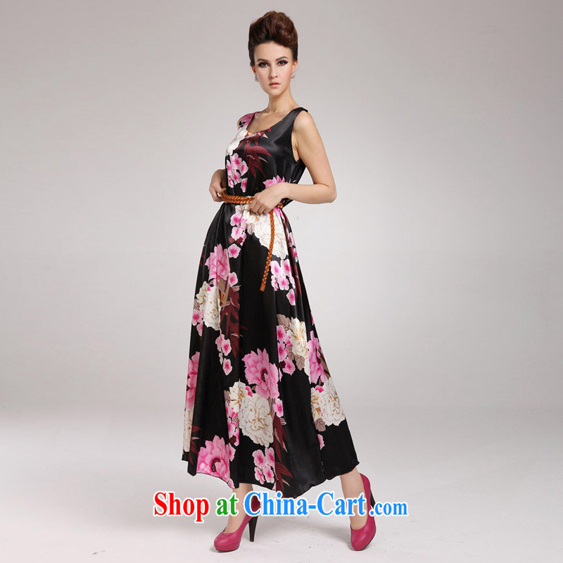 The Bekaa in Dili only Satin vest skirt loose advanced dresses colorful floral long skirt, with around two-week braided belt L, Bekaa in Dili (JIBEIKADI), online shopping