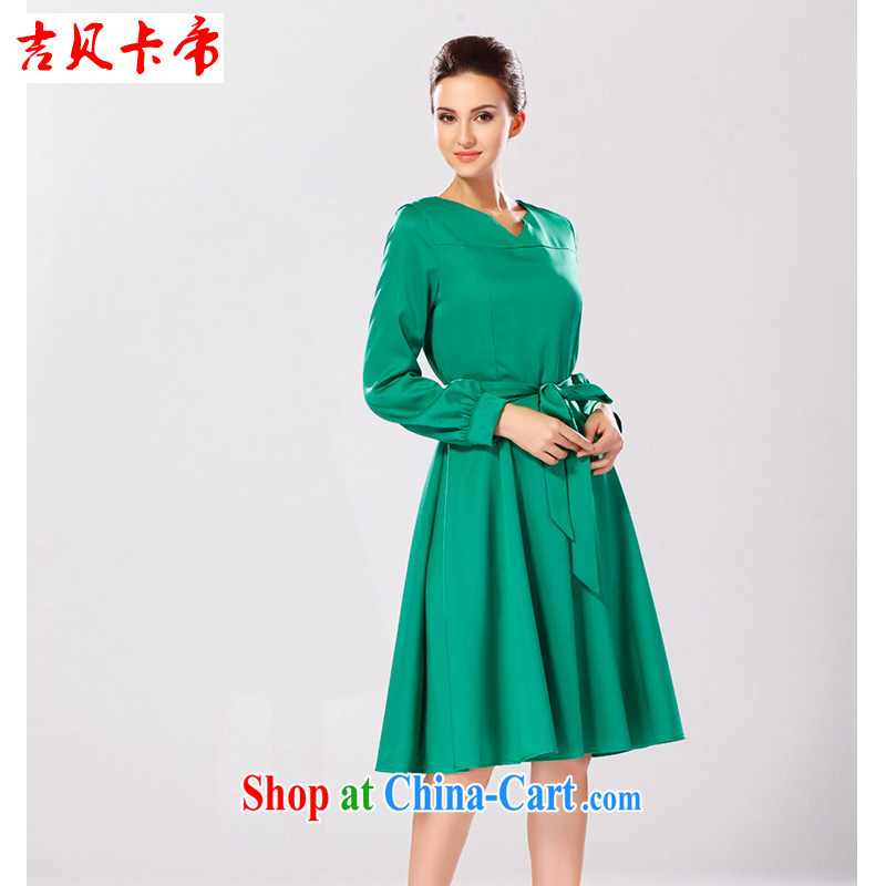 The Bekaa in Dili fall in Europe and the new stylish V collar high-waist belt beauty graphics thin, long dresses female Green XL, Bekaa in Dili (JIBEIKADI), online shopping