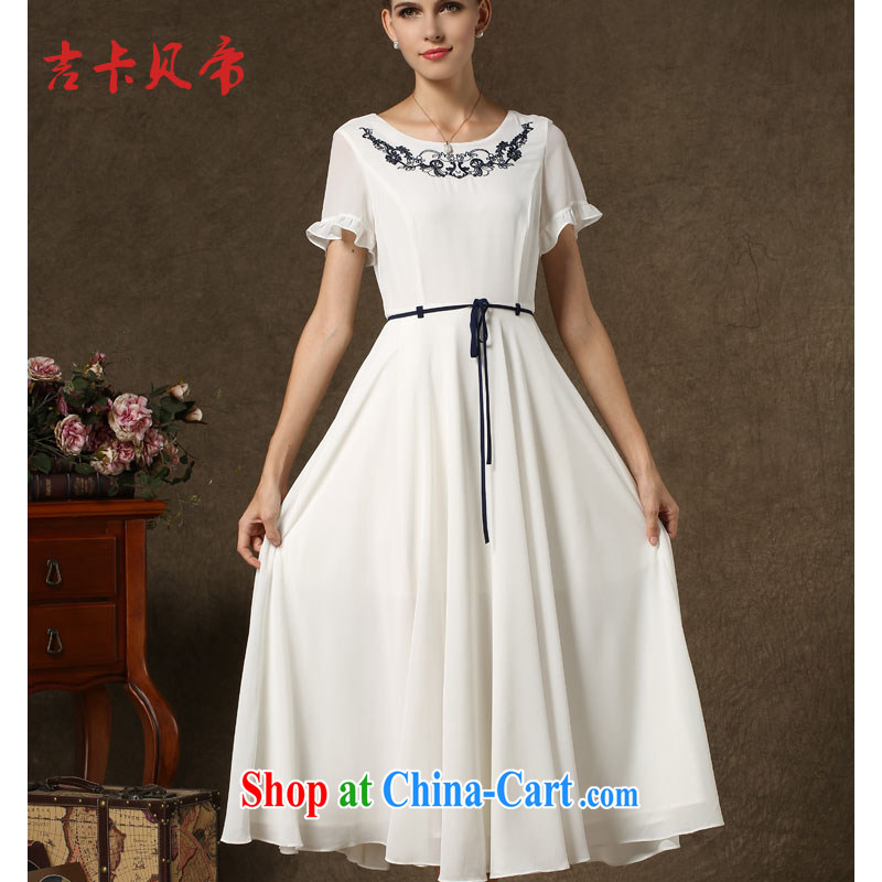 The Bekaa in Dili during summer 2015 new ladies embroidered snow-woven waist retro fresh dress long skirt 1m White XL, the Bekaa in Dili (JIBEIKADI), shopping on the Internet