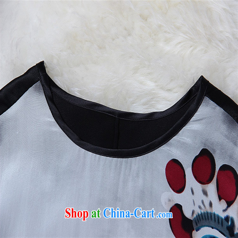 Health concerns women * The European site 2015 spring and summer new European high-end female Big Peking opera character stamp on the truck is silk jacket picture color L, blue rain bow, and shopping on the Internet