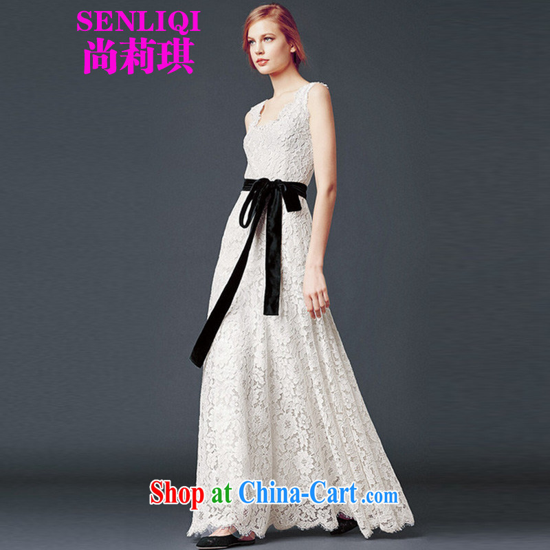 There is Li Qi 2015 stylish and simple and elegant beauty new girls black velvet belt lace long skirt wedding service 8807 white L