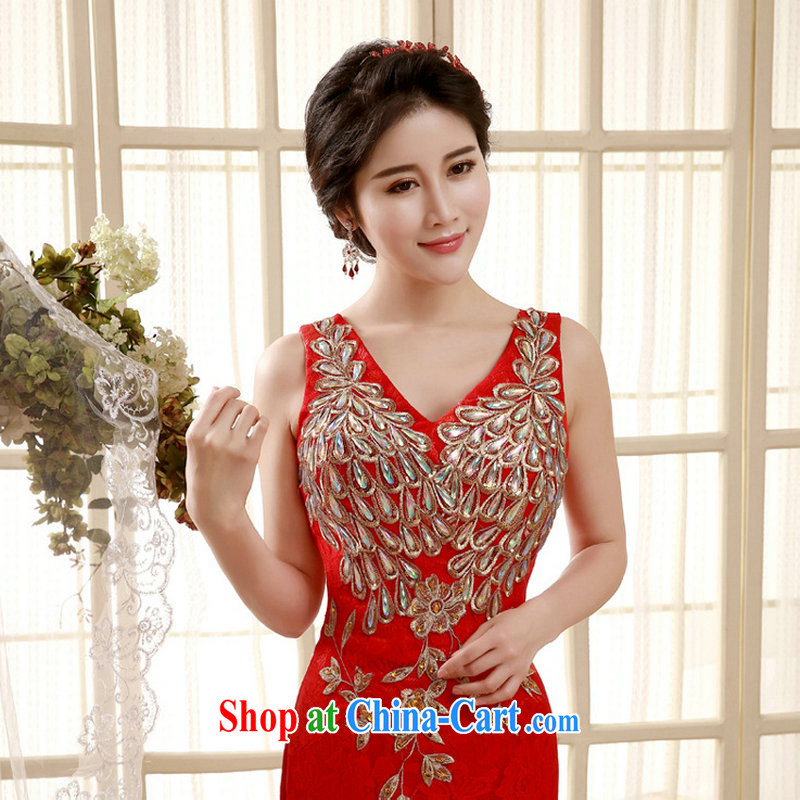 It is also optimized their bridal toast cultivating long skirt Evening Dress double-shoulder-length, sexy crowsfoot wedding dresses the XS 5456 red XXL, optimize color Baik, shopping on the Internet