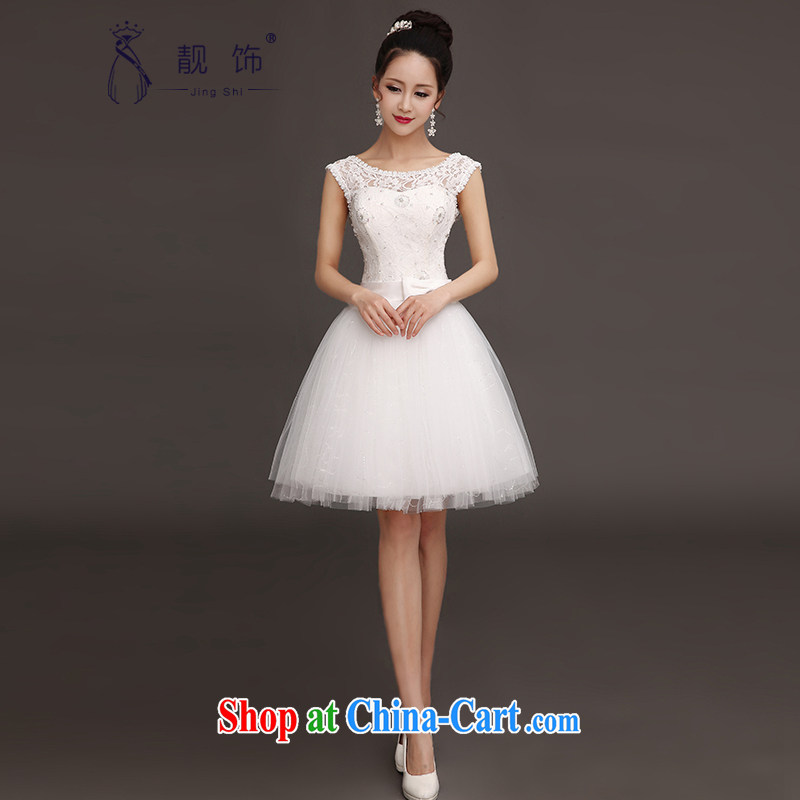 Beautiful ornaments 2015 new dress short white double-shoulder lace strap bridesmaid with Korean small dress white. Do Not Support RMA