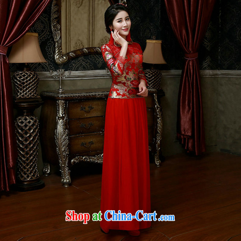 It is also optimized their swords into plowshares 2015 new spring, bridal dresses, sleeved retro red toast serving Chinese long beauty wedding dress XS 2550 red XXL, optimize color swords into plowshares, and shopping on the Internet